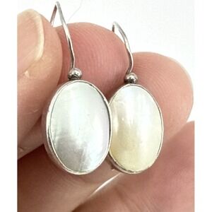 Vintage Marked Sajen 925 Sterling Silver Mother Of Pearl Heart Clip Earrings